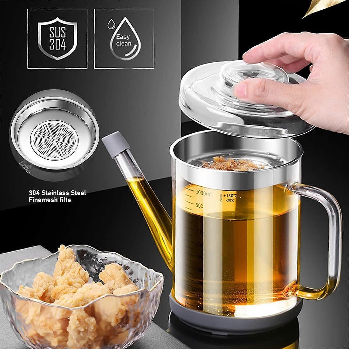 Heat-Resistant Glass Oil Dispenser with Stainless Steel Strainer - Image 3