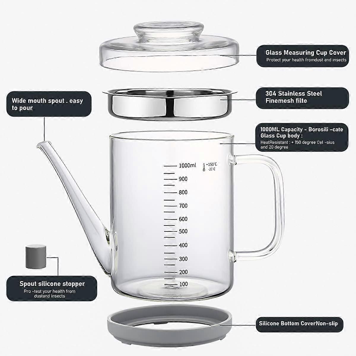 Heat-Resistant Glass Oil Dispenser with Stainless Steel Strainer - Image 4