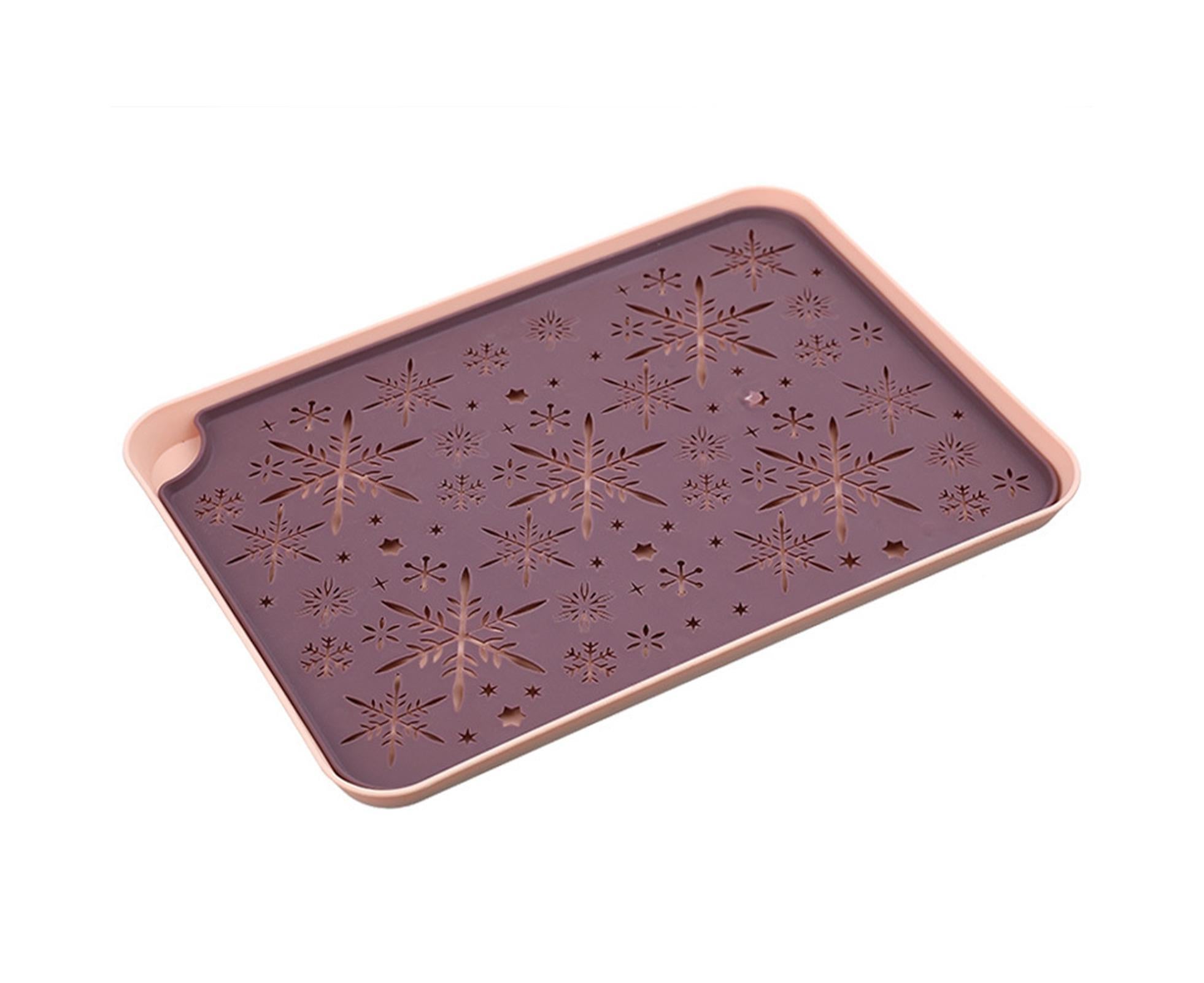Storage Tray Eco-friendly Hollow Pattern Plastic Rectangular Dessert Tray Supplies for Home-Purple L - Image 1