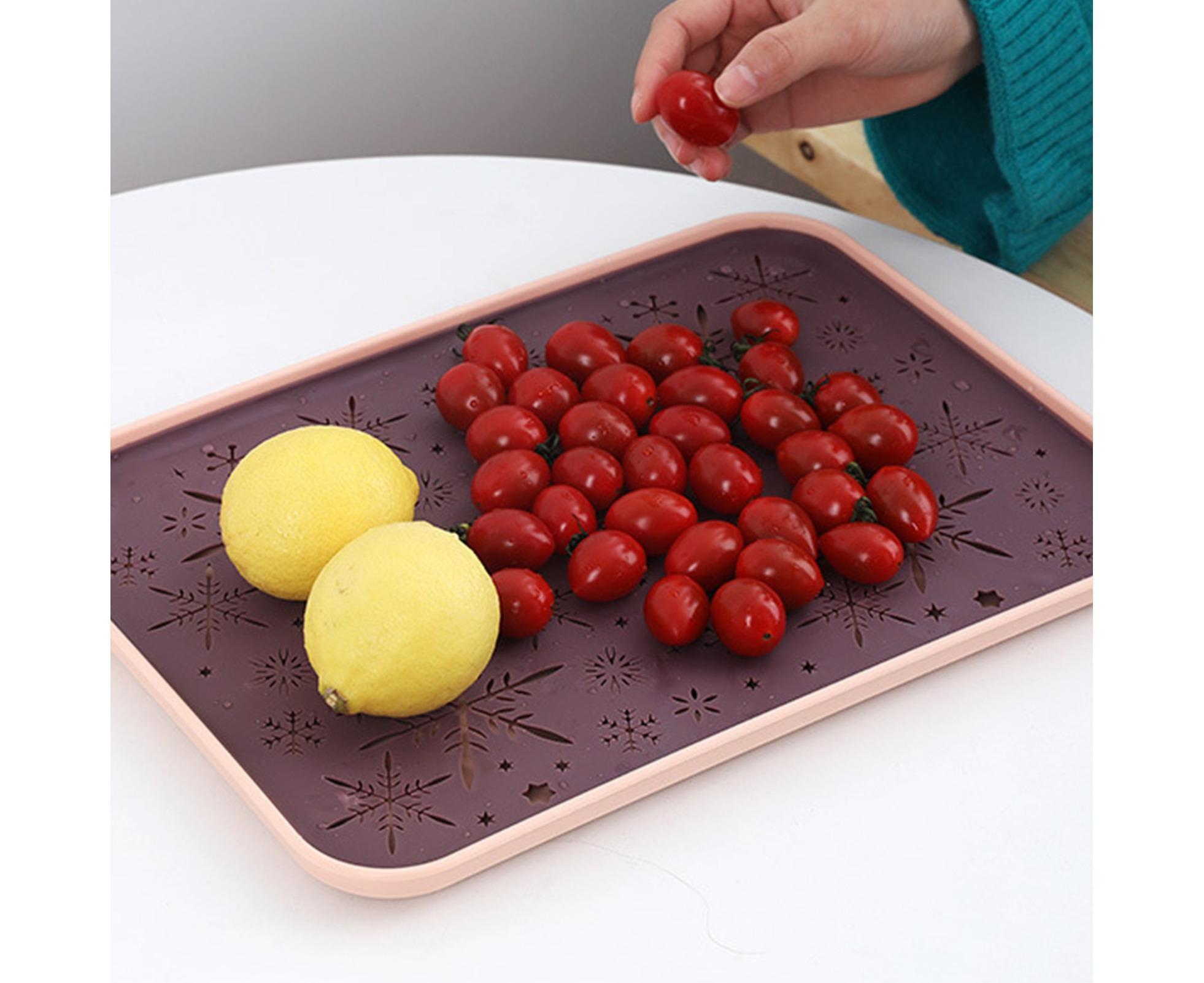 Storage Tray Eco-friendly Hollow Pattern Plastic Rectangular Dessert Tray Supplies for Home-Purple L - Image 2
