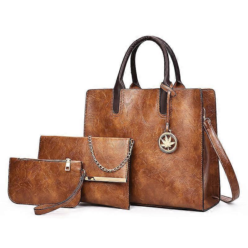 Leather Tote Bags 3-Piece Set Women's Tote + Shoulder Strap + Coin Purse - Image 1