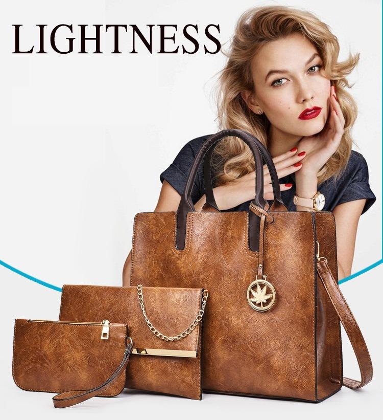Leather Tote Bags 3-Piece Set Women's Tote + Shoulder Strap + Coin Purse - Image 2