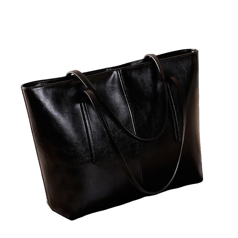 Women's Leather Tote Bag Cowhide Shoulder Bag or Handbag - Black - Image 1