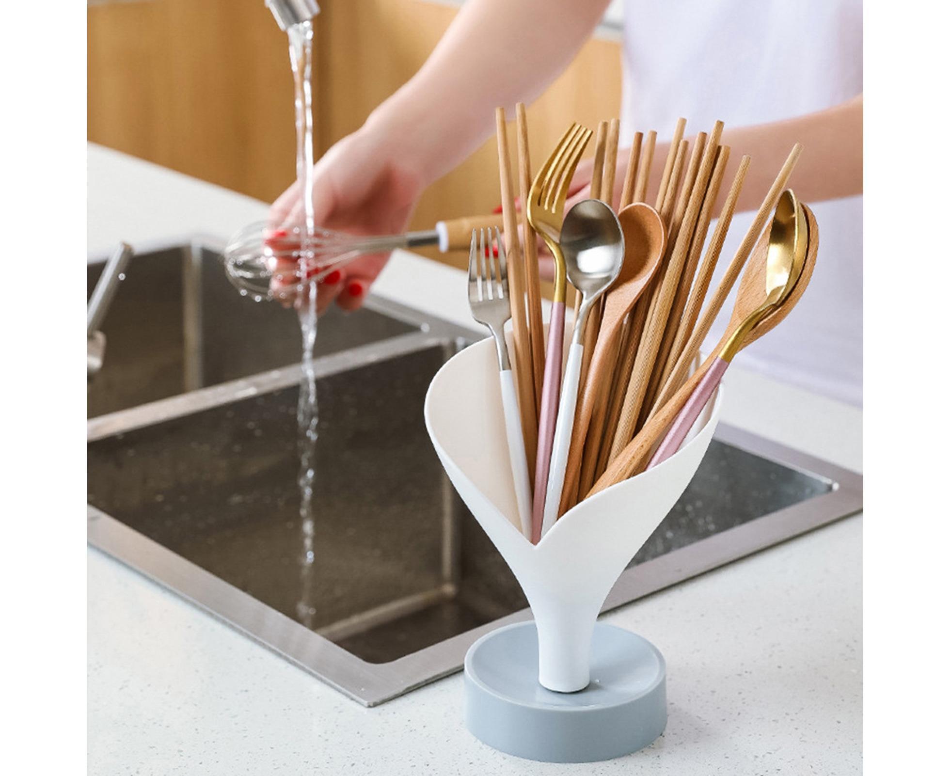 Storage Rack Creative Multifunctional Plastic Funnel Drain Chopstick Cage for Kitchen-White - Image 2