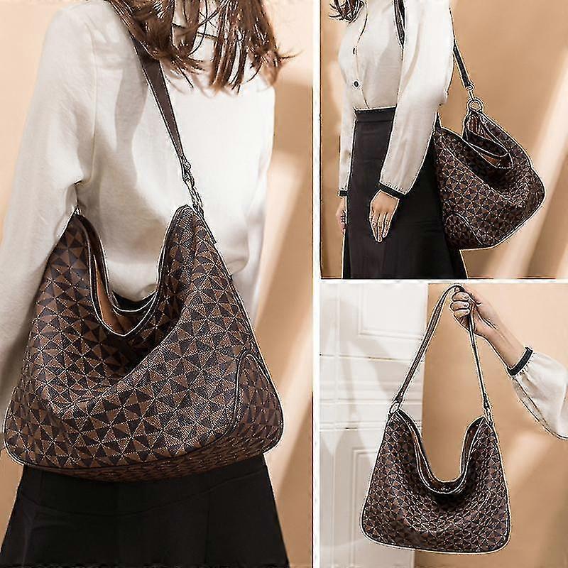 Women's Plaid Tote Bag PU Leather Shoulder Bag Underarm Bucket Bag with Wallet - Image 3