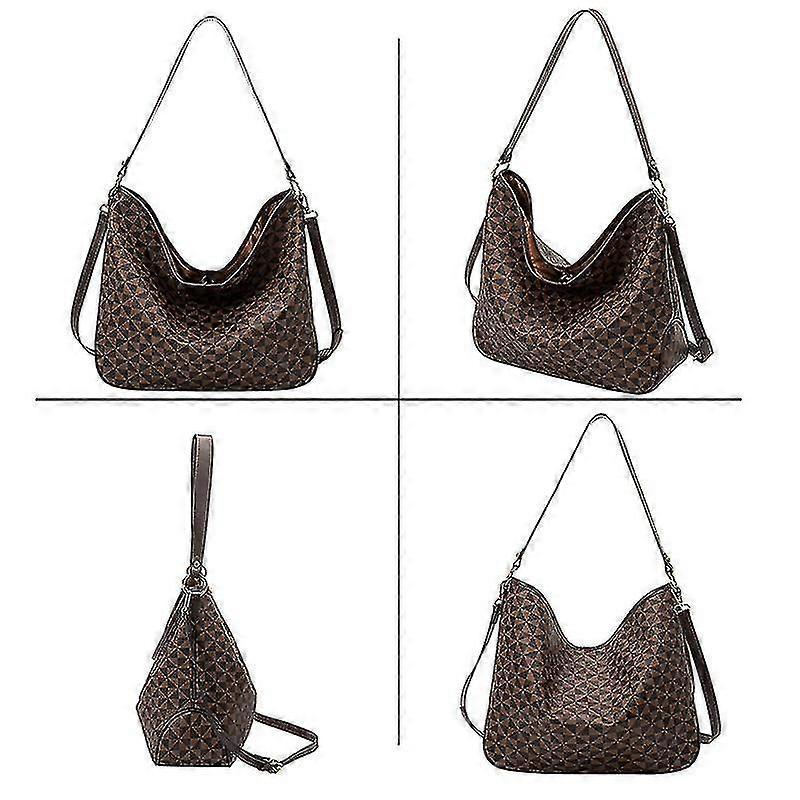 Women's Plaid Tote Bag PU Leather Shoulder Bag Underarm Bucket Bag with Wallet - Image 2