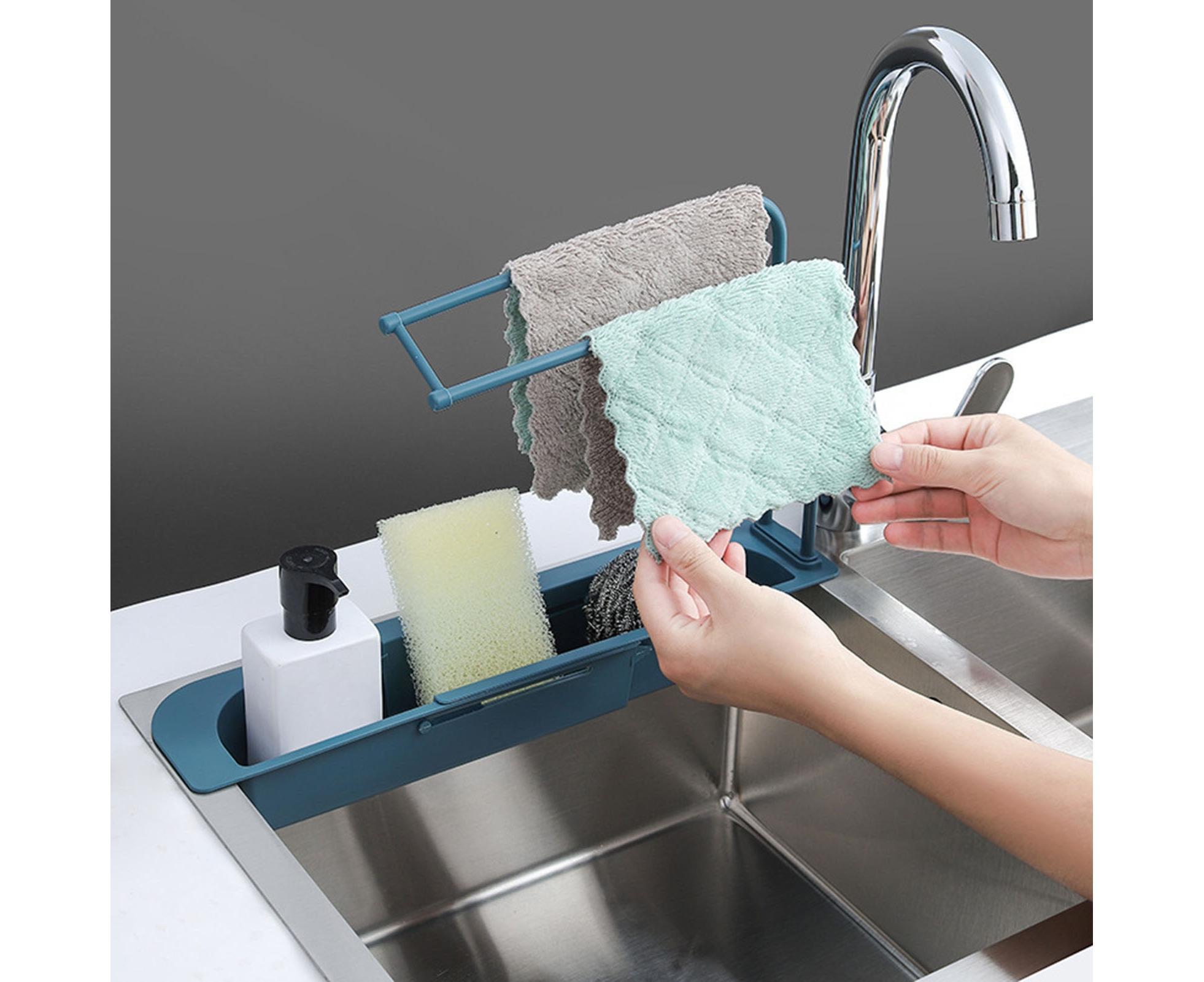 Sink Drain Tray Plastic Quick Drainage Storage Rack-Blue - Image 2