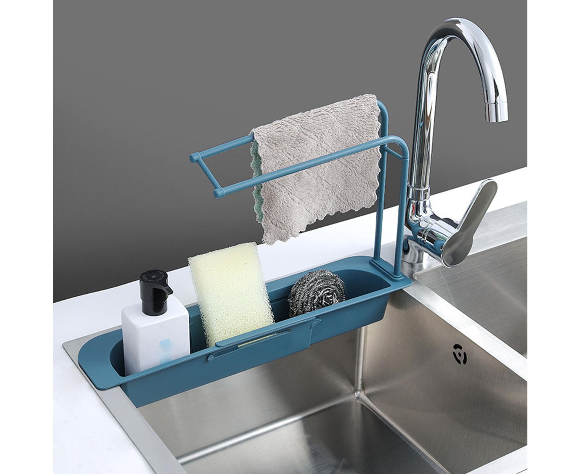 Sink Drain Tray Plastic Quick Drainage Storage Rack-Blue - Image 3