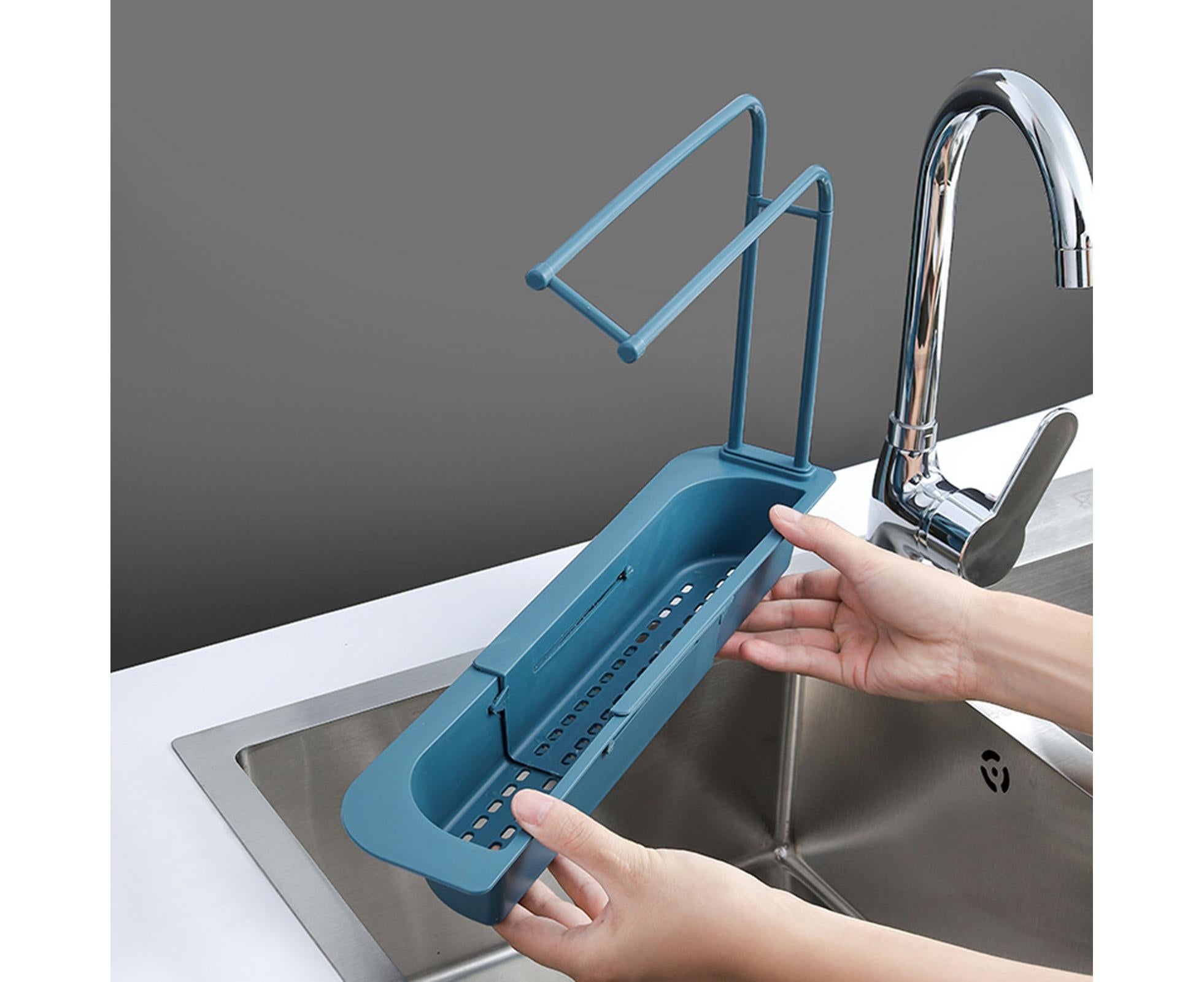 Sink Drain Tray Plastic Quick Drainage Storage Rack-Blue - Image 4