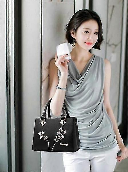Flower Embroidery Women's Shoulder Bag PU Leather Tote - Image 2