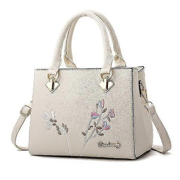 Flower Embroidery Women's Shoulder Bag PU Leather Tote - Image 3