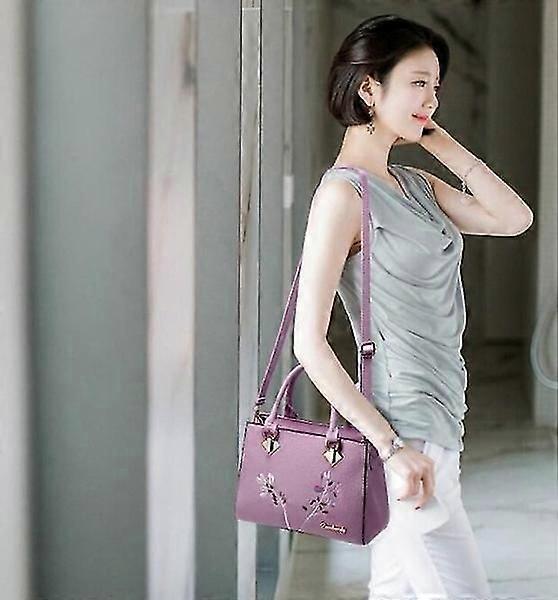 Flower Embroidery Women's Shoulder Bag PU Leather Tote - Image 4