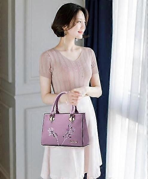 Flower Embroidery Women's Shoulder Bag PU Leather Tote - Image 5