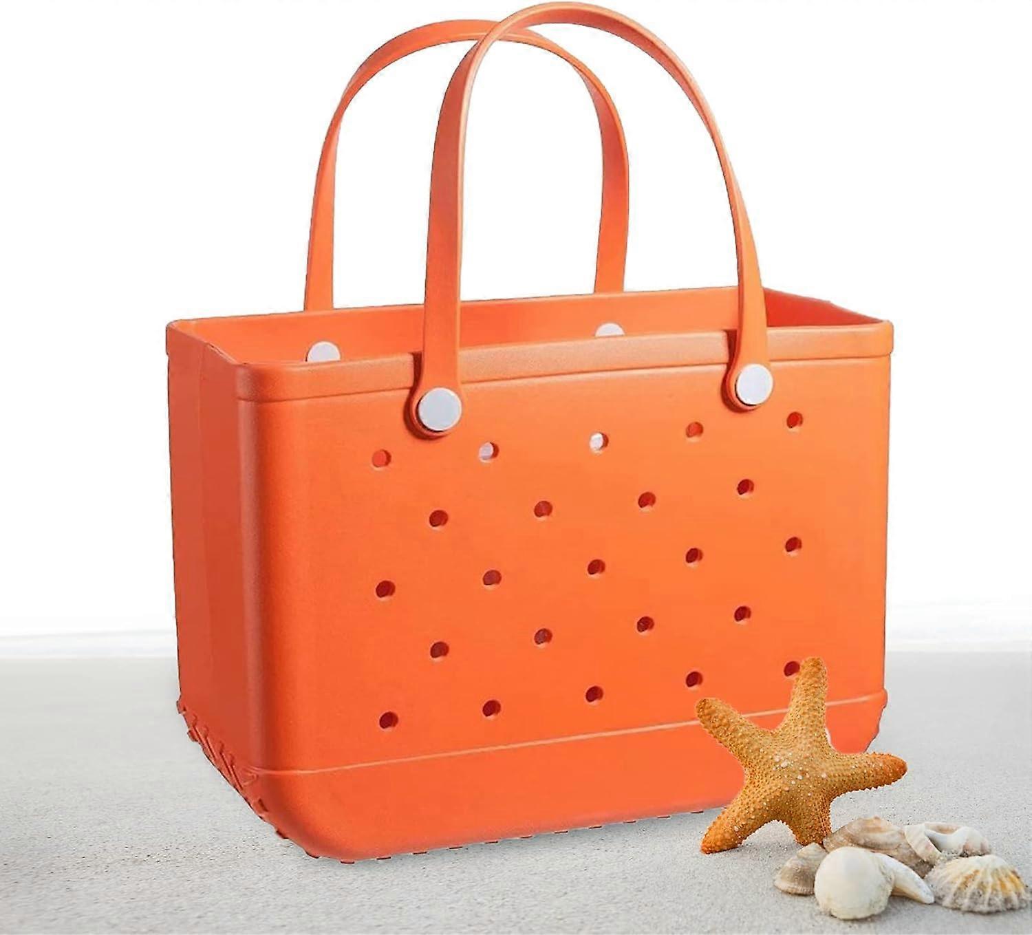 Rubber Tote Bag Sandproof Outdoor Washable Open Tote for Beach Pool Sports - Orange - Image 1