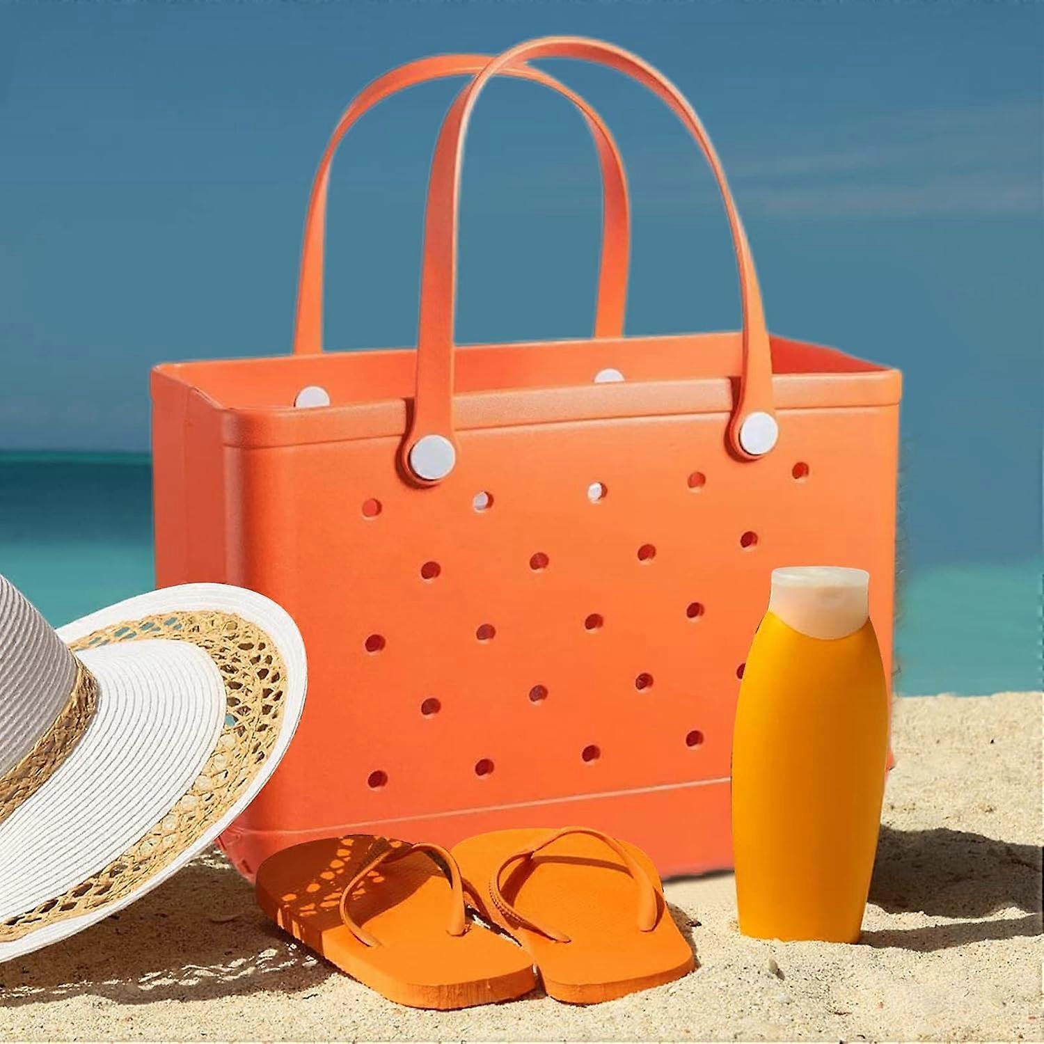 Rubber Tote Bag Sandproof Outdoor Washable Open Tote for Beach Pool Sports - Orange - Image 2