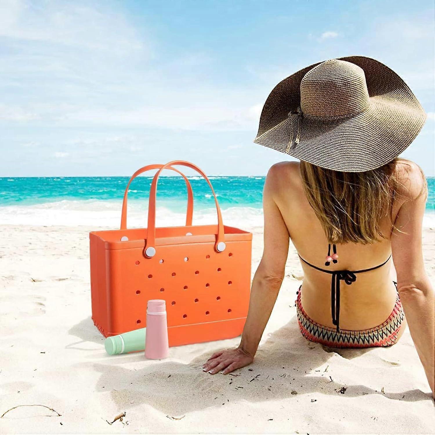 Rubber Tote Bag Sandproof Outdoor Washable Open Tote for Beach Pool Sports - Orange - Image 3