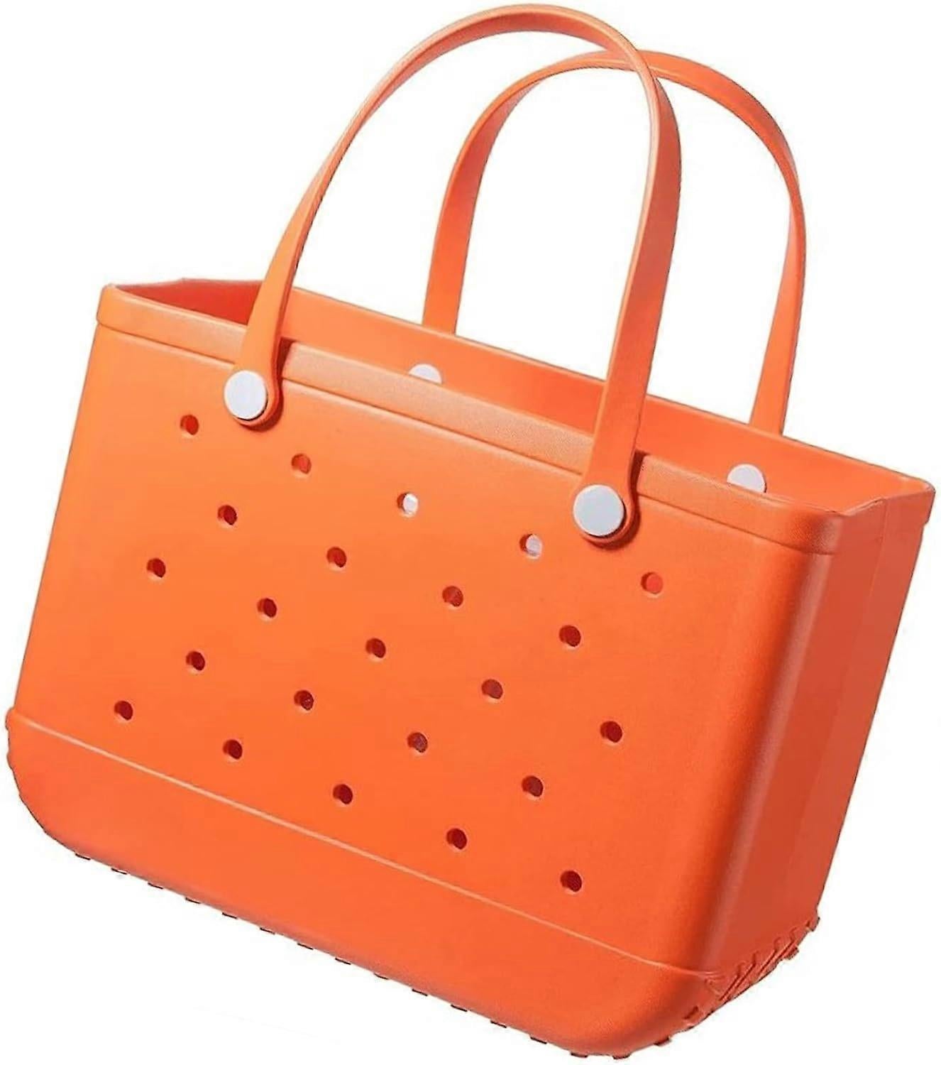 Rubber Tote Bag Sandproof Outdoor Washable Open Tote for Beach Pool Sports - Orange - Image 5