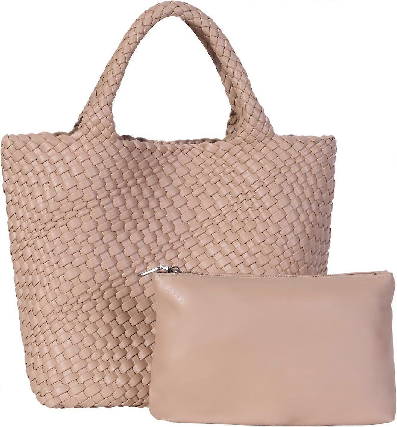 Woven Tote Bag for Women Soft Leather Handbag with Pocket - Image 1