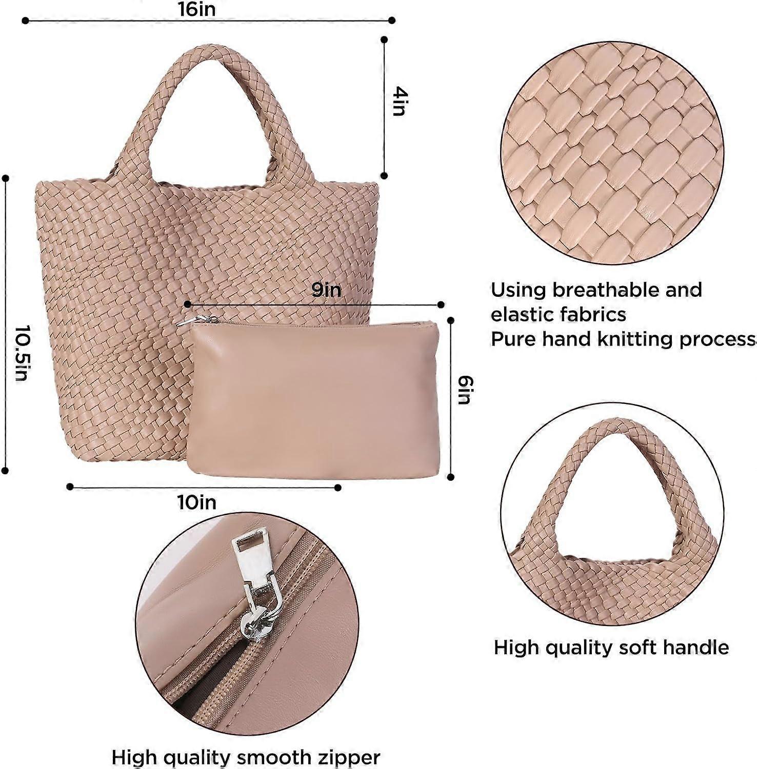 Woven Tote Bag for Women Soft Leather Handbag with Pocket - Image 2