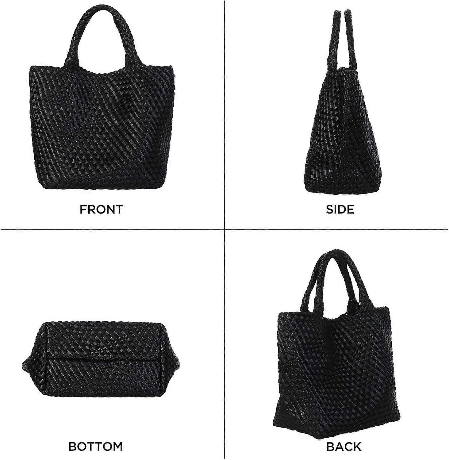 Woven Tote Bag for Women Soft Leather Handbag with Pocket - Image 3