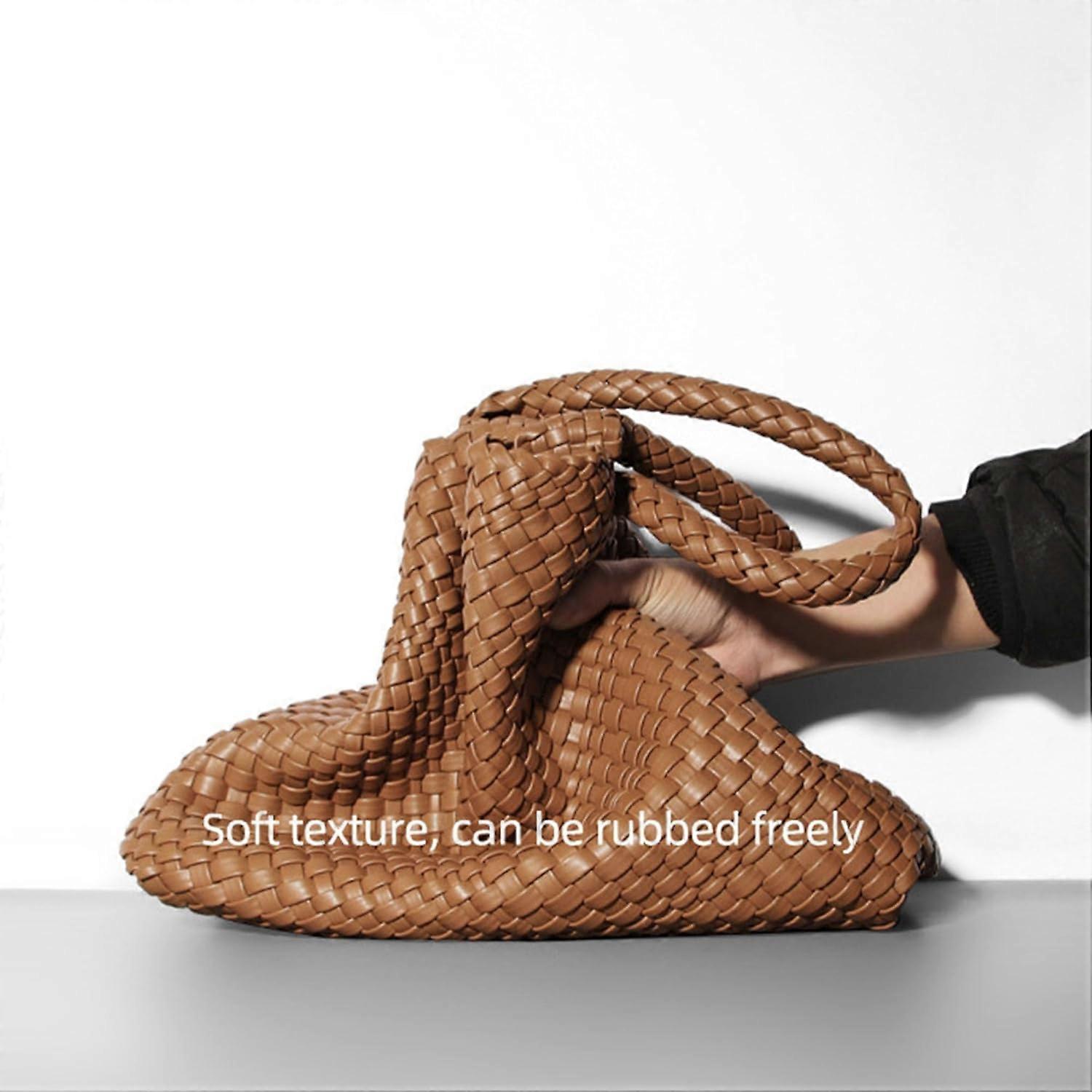 Woven Tote Bag for Women Soft Leather Handbag with Pocket - Image 2