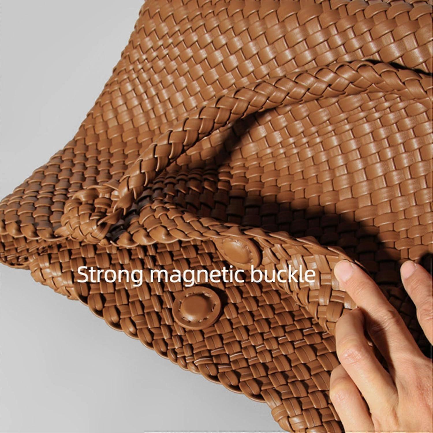 Woven Tote Bag for Women Soft Leather Handbag with Pocket - Image 3