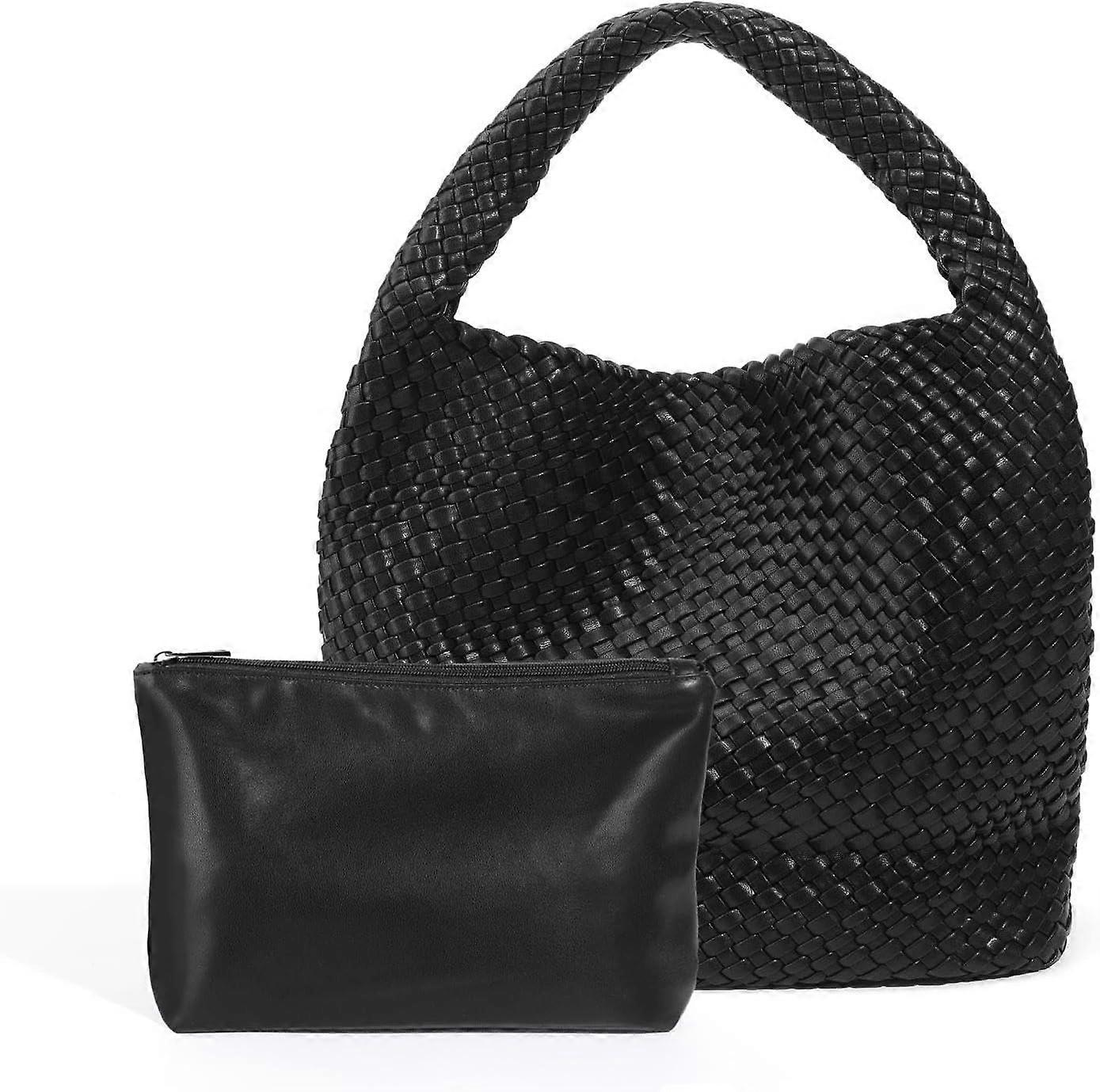 Woven Tote Bag for Women Soft Leather Handbag with Pocket - Image 1