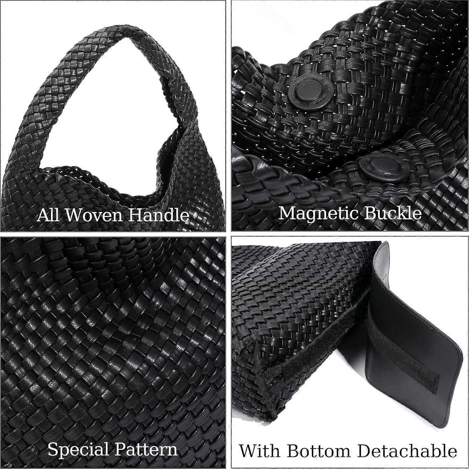 Woven Tote Bag for Women Soft Leather Handbag with Pocket - Image 2