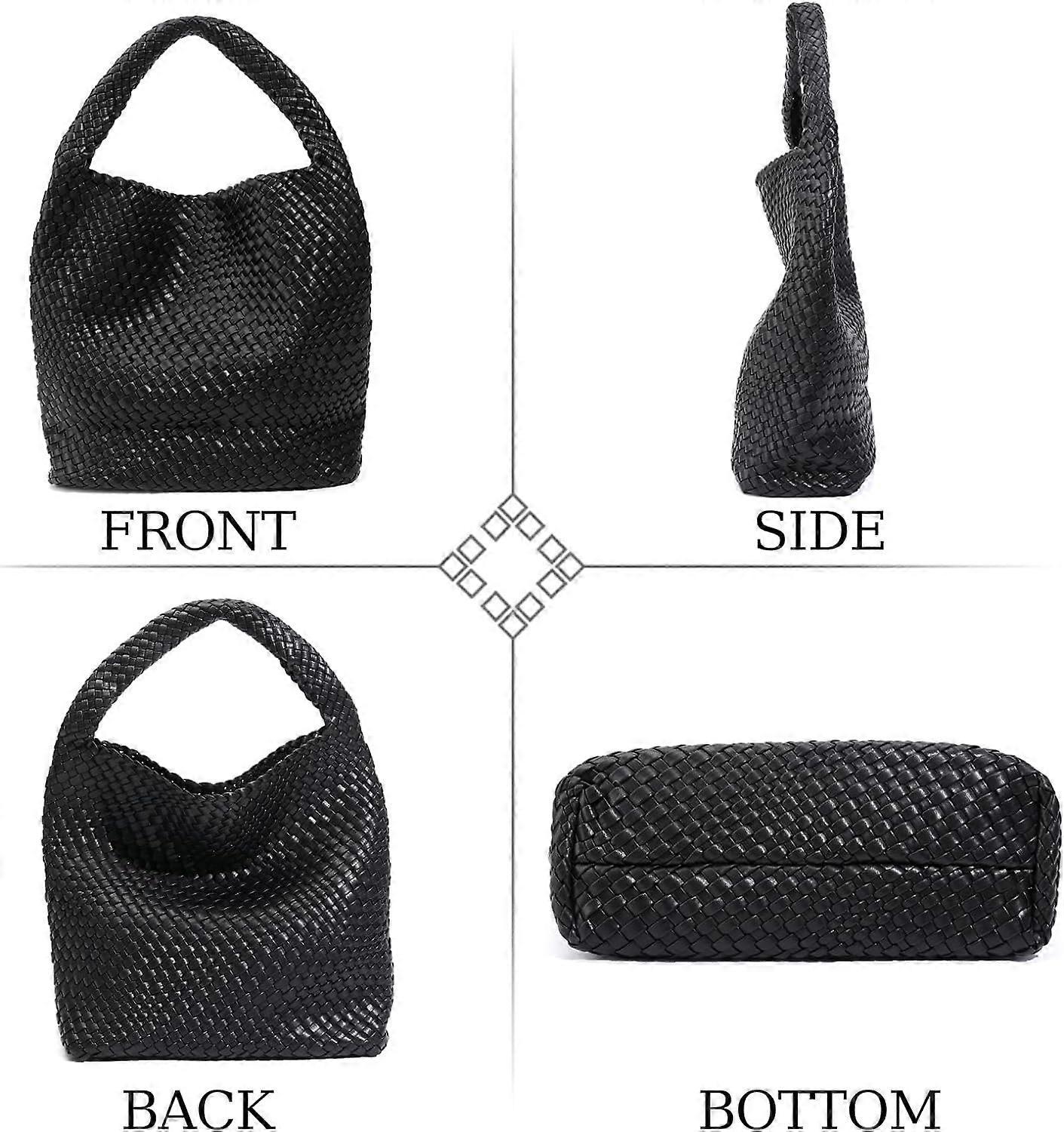 Woven Tote Bag for Women Soft Leather Handbag with Pocket - Image 4