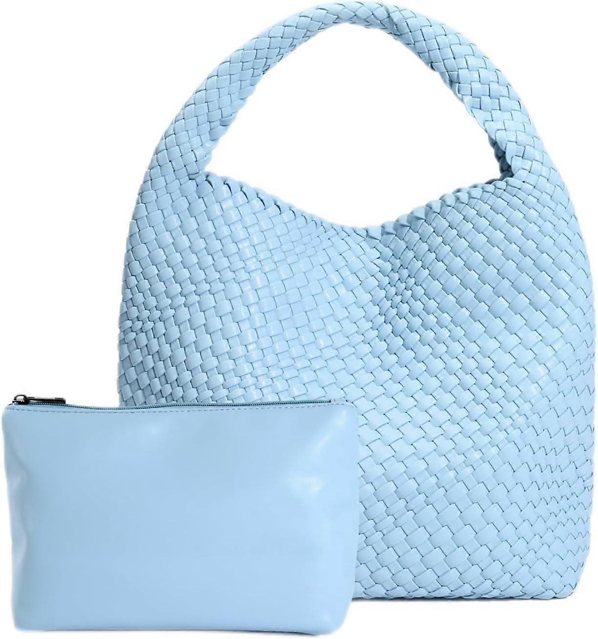 Woven Tote Bag for Women Soft Leather Handbag with Pocket - Image 1