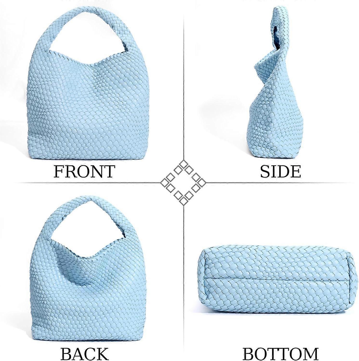 Woven Tote Bag for Women Soft Leather Handbag with Pocket - Image 2