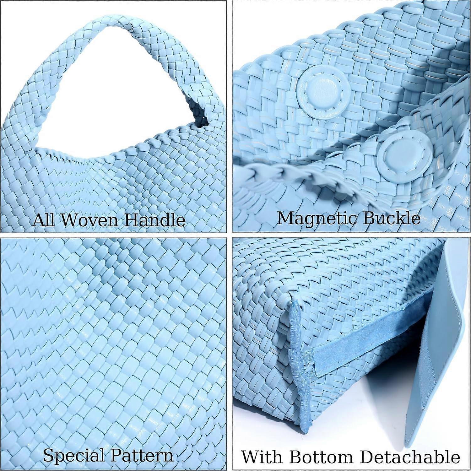 Woven Tote Bag for Women Soft Leather Handbag with Pocket - Image 3