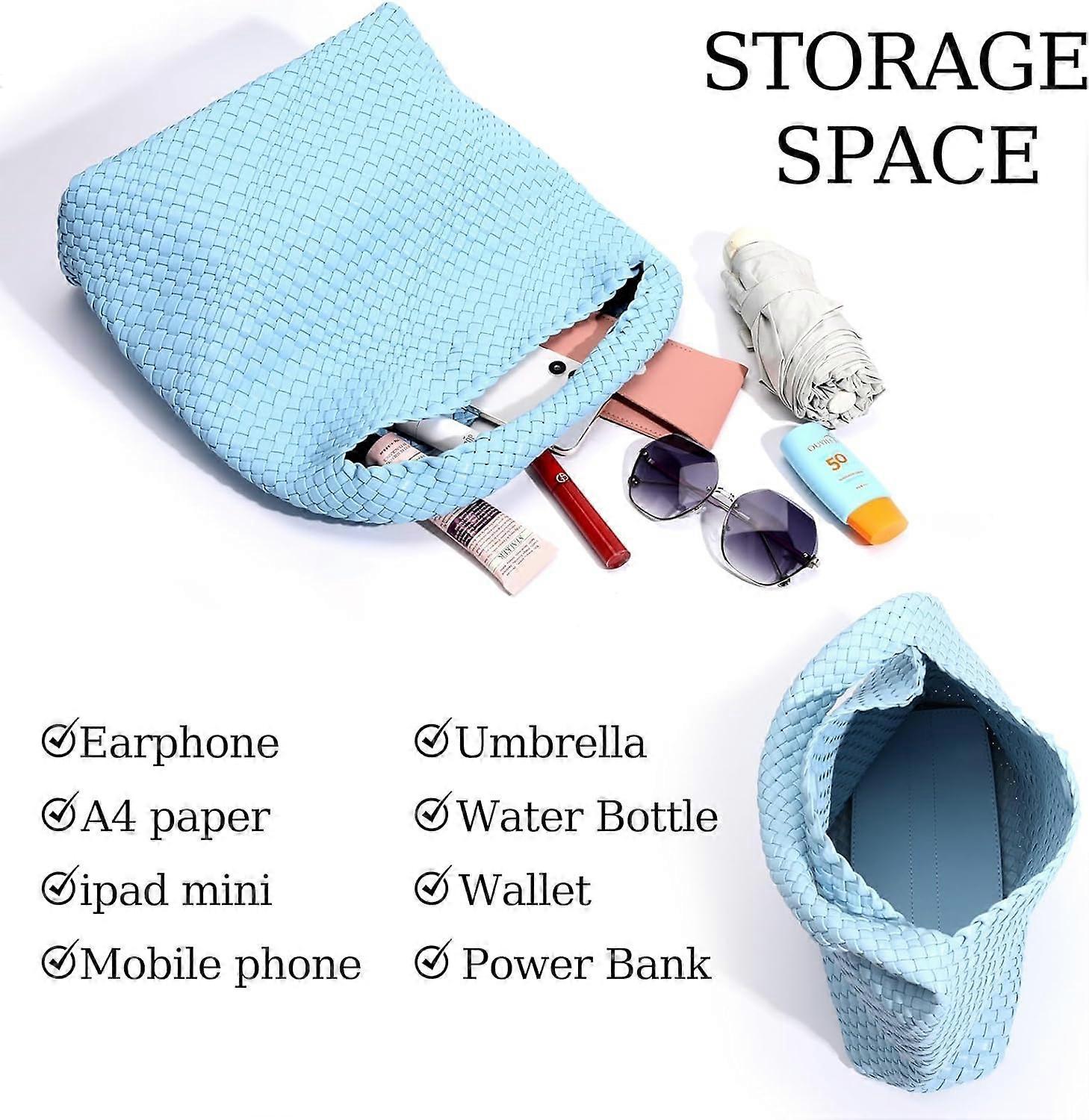 Woven Tote Bag for Women Soft Leather Handbag with Pocket - Image 5
