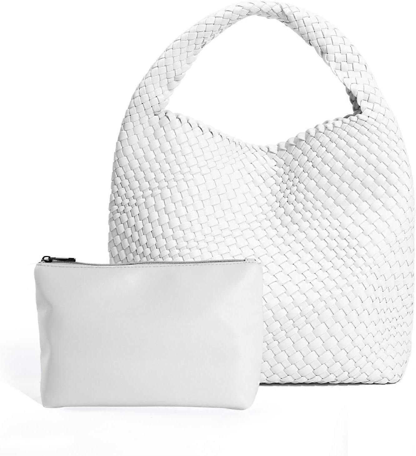 Woven Tote Bag for Women Soft Leather Handbag with Pocket - Image 1