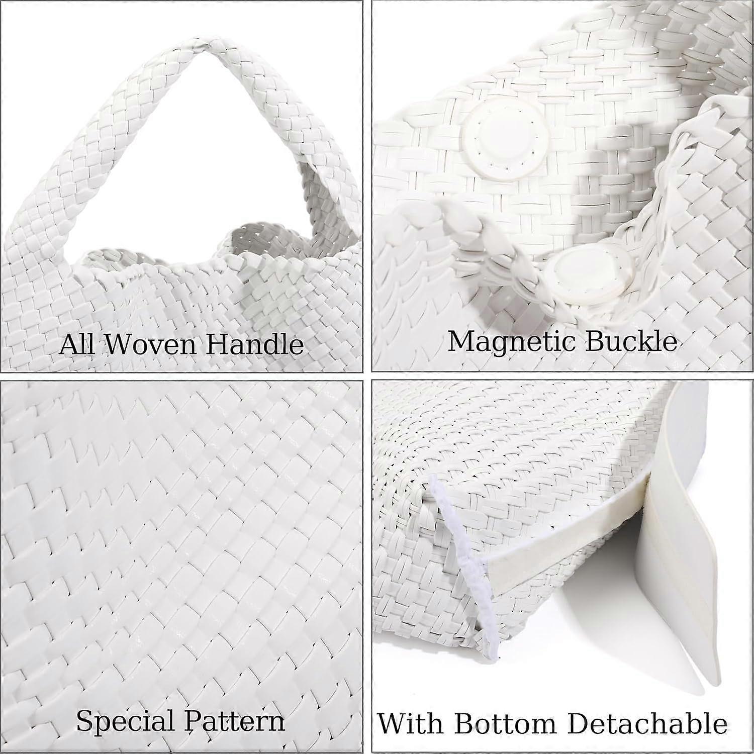 Woven Tote Bag for Women Soft Leather Handbag with Pocket - Image 2
