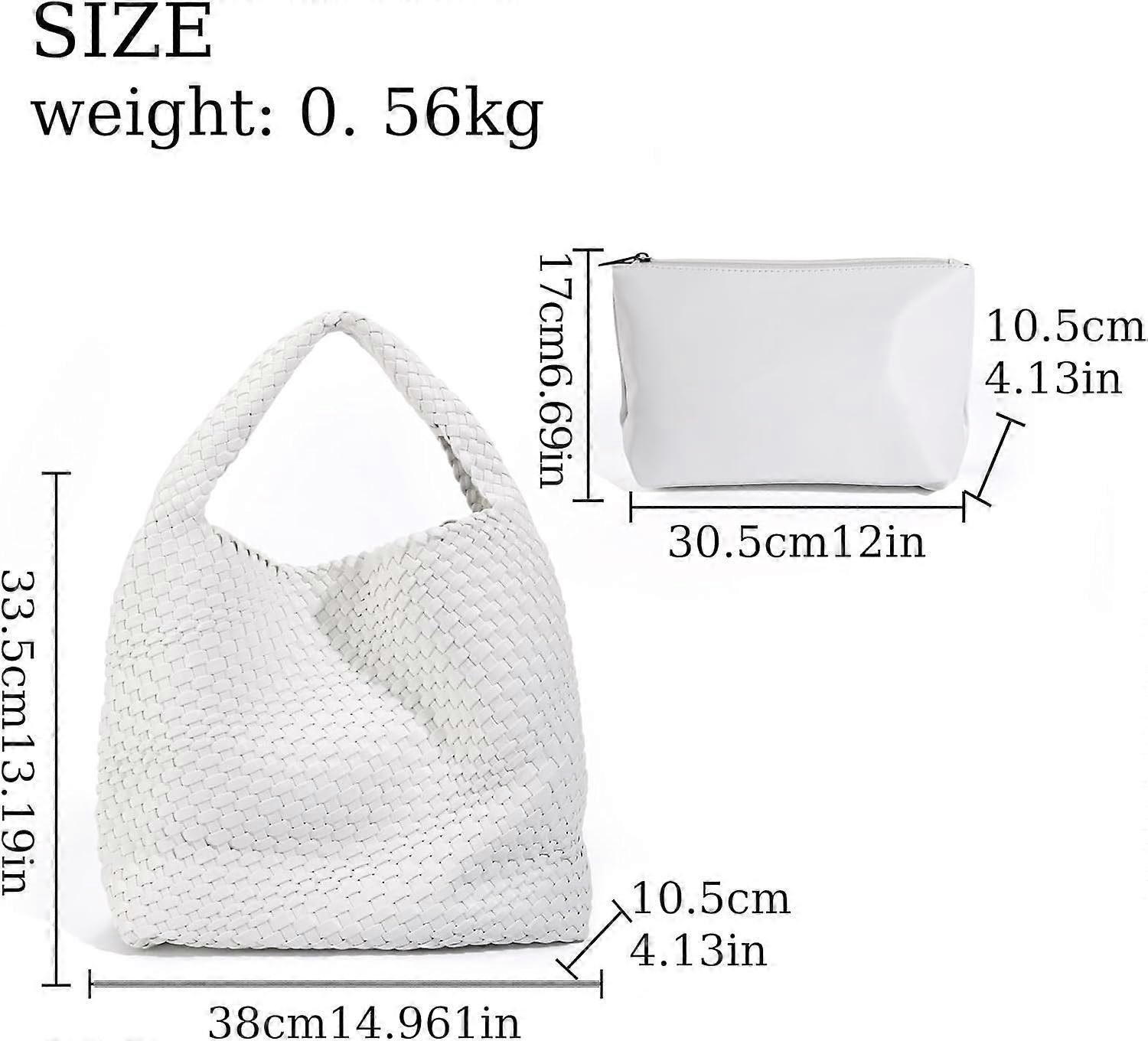 Woven Tote Bag for Women Soft Leather Handbag with Pocket - Image 3