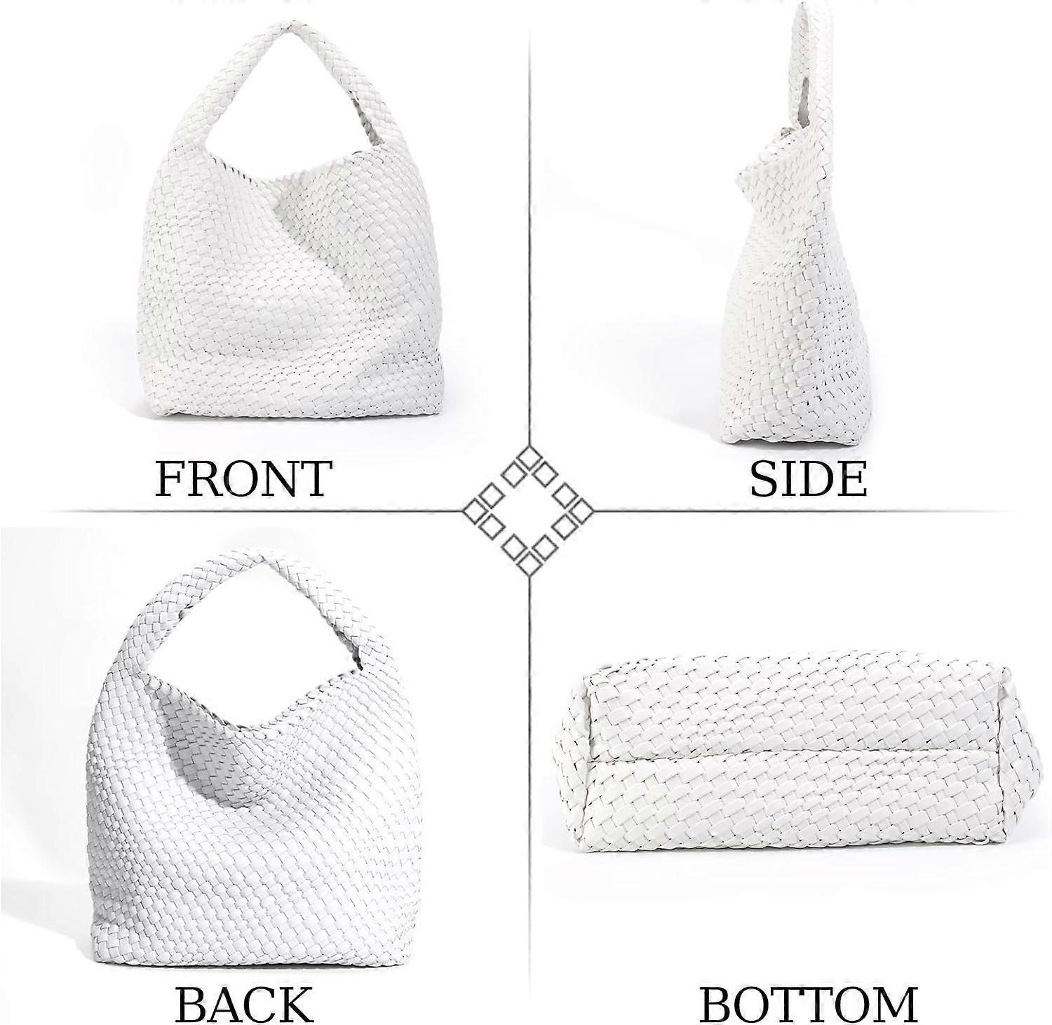 Woven Tote Bag for Women Soft Leather Handbag with Pocket - Image 5