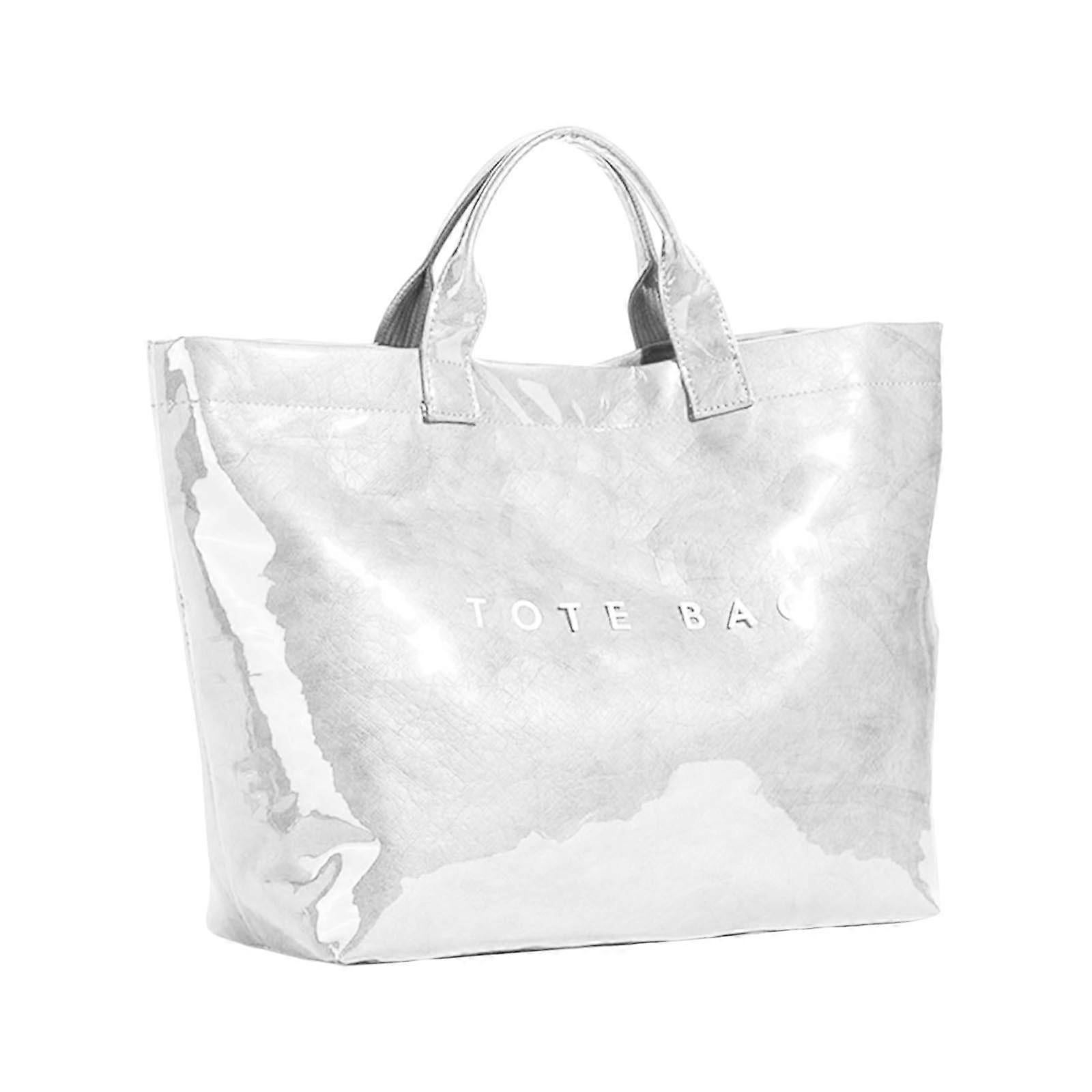 PVC Tote Bag for Women Large Fashion Solid Color Letter Print Tote - Image 1