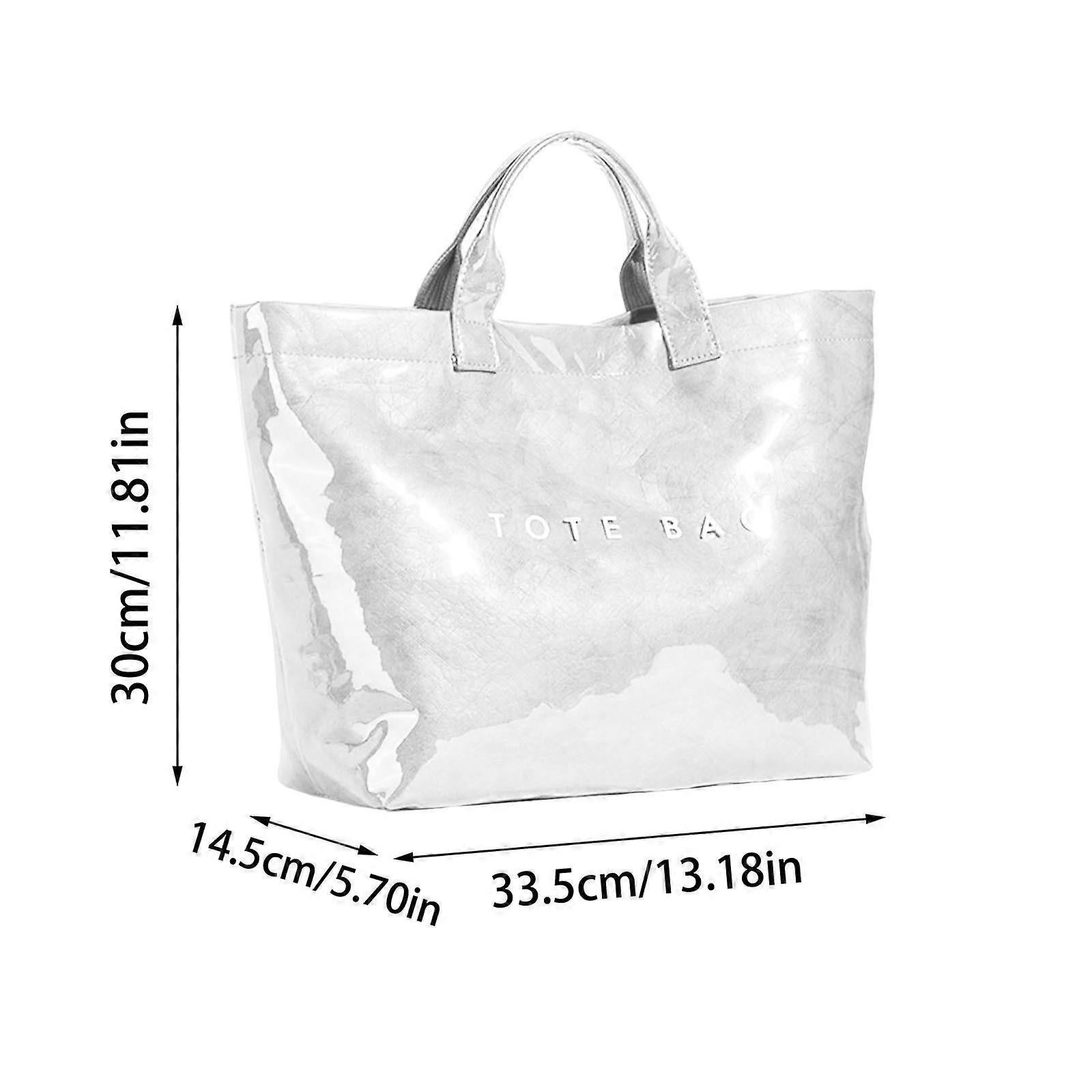 PVC Tote Bag for Women Large Fashion Solid Color Letter Print Tote - Image 3