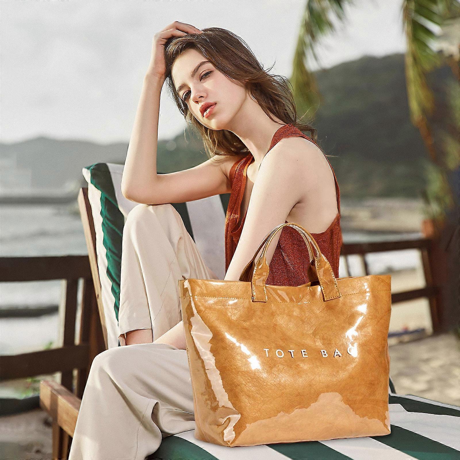 PVC Tote Bag for Women Large Fashion Solid Color Letter Print Tote - Image 2