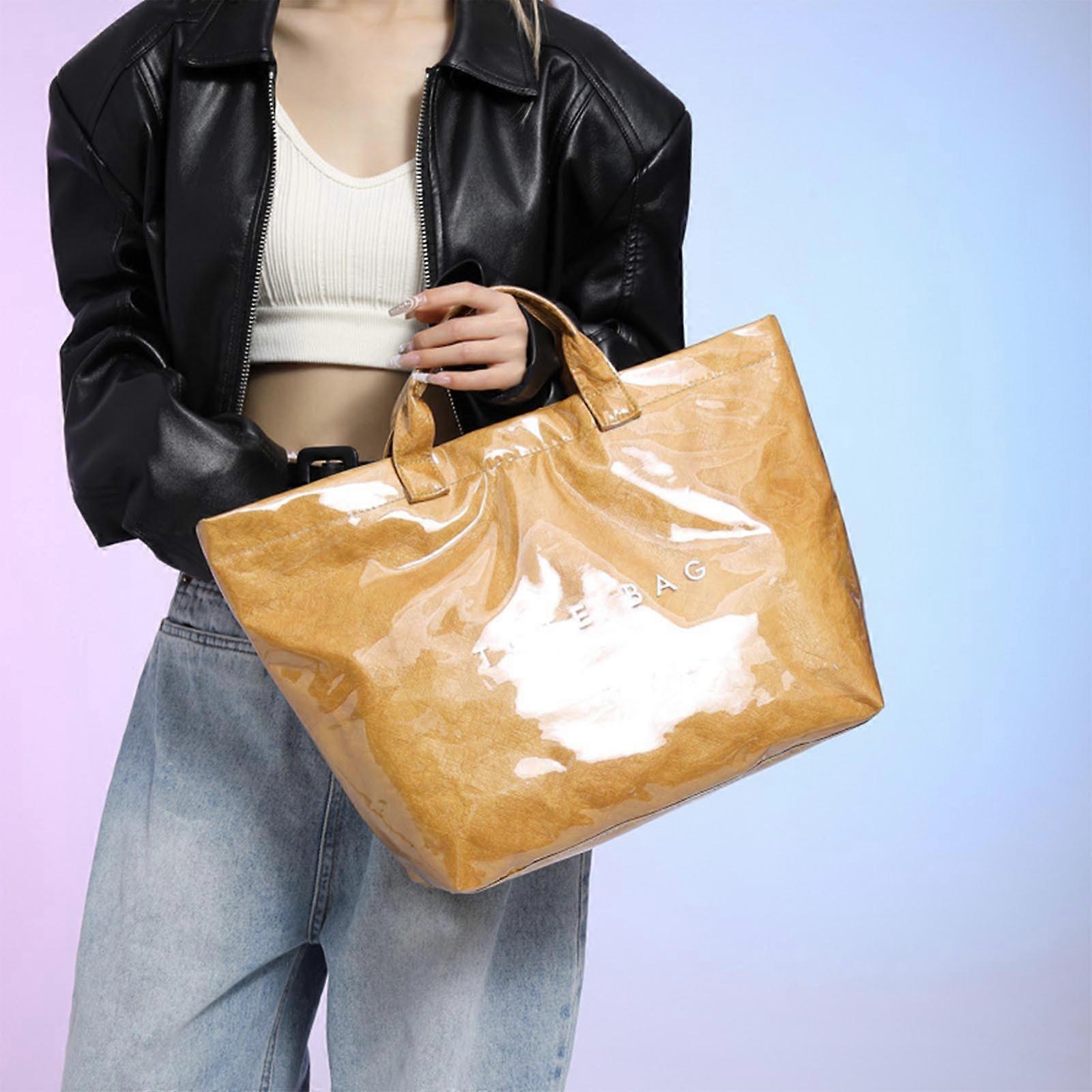 PVC Tote Bag for Women Large Fashion Solid Color Letter Print Tote - Image 4