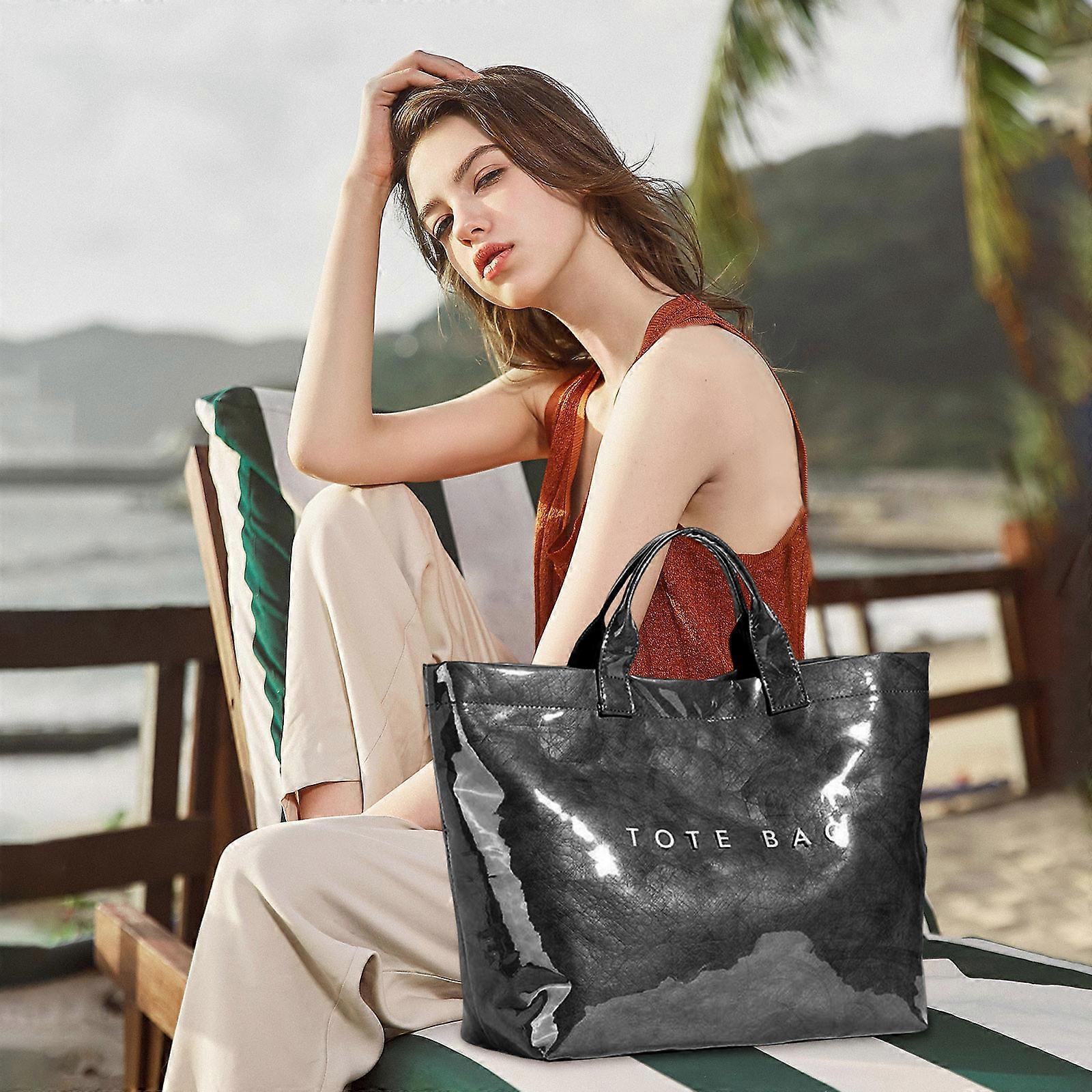 PVC Tote Bag for Women Large Fashion Solid Color Letter Print Tote - Image 2