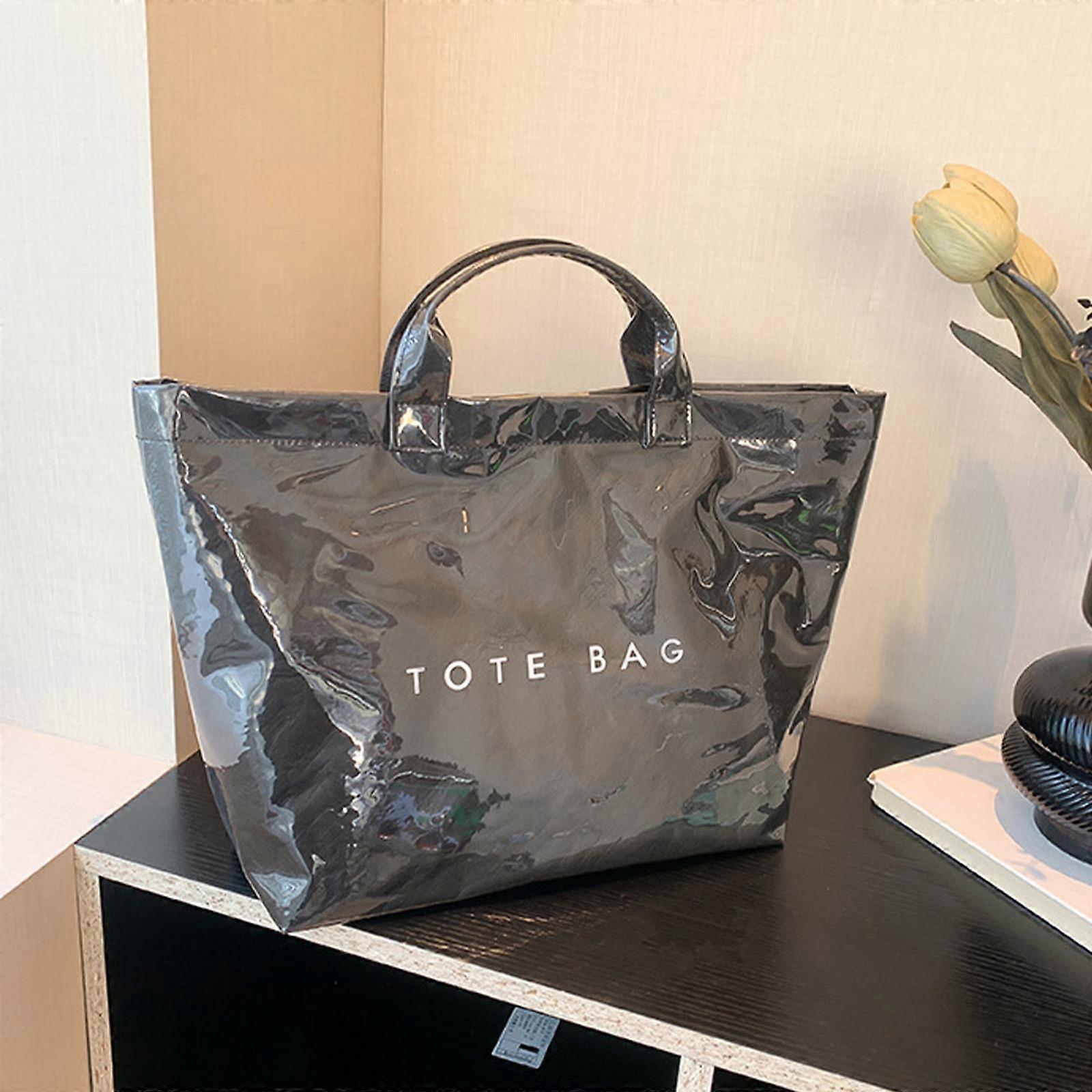 PVC Tote Bag for Women Large Fashion Solid Color Letter Print Tote - Image 4