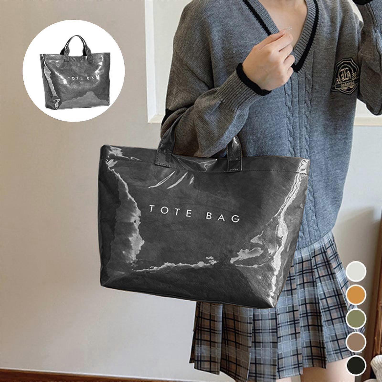 PVC Tote Bag for Women Large Fashion Solid Color Letter Print Tote - Image 5