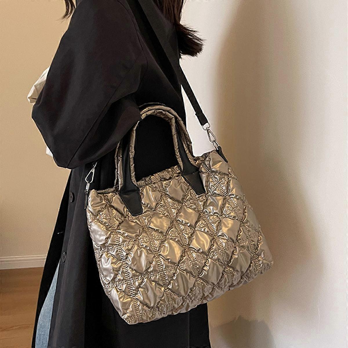 Women's Puffer Tote Quilted Crossbody Puffy Bag Quilted Tote Bag - Image 2