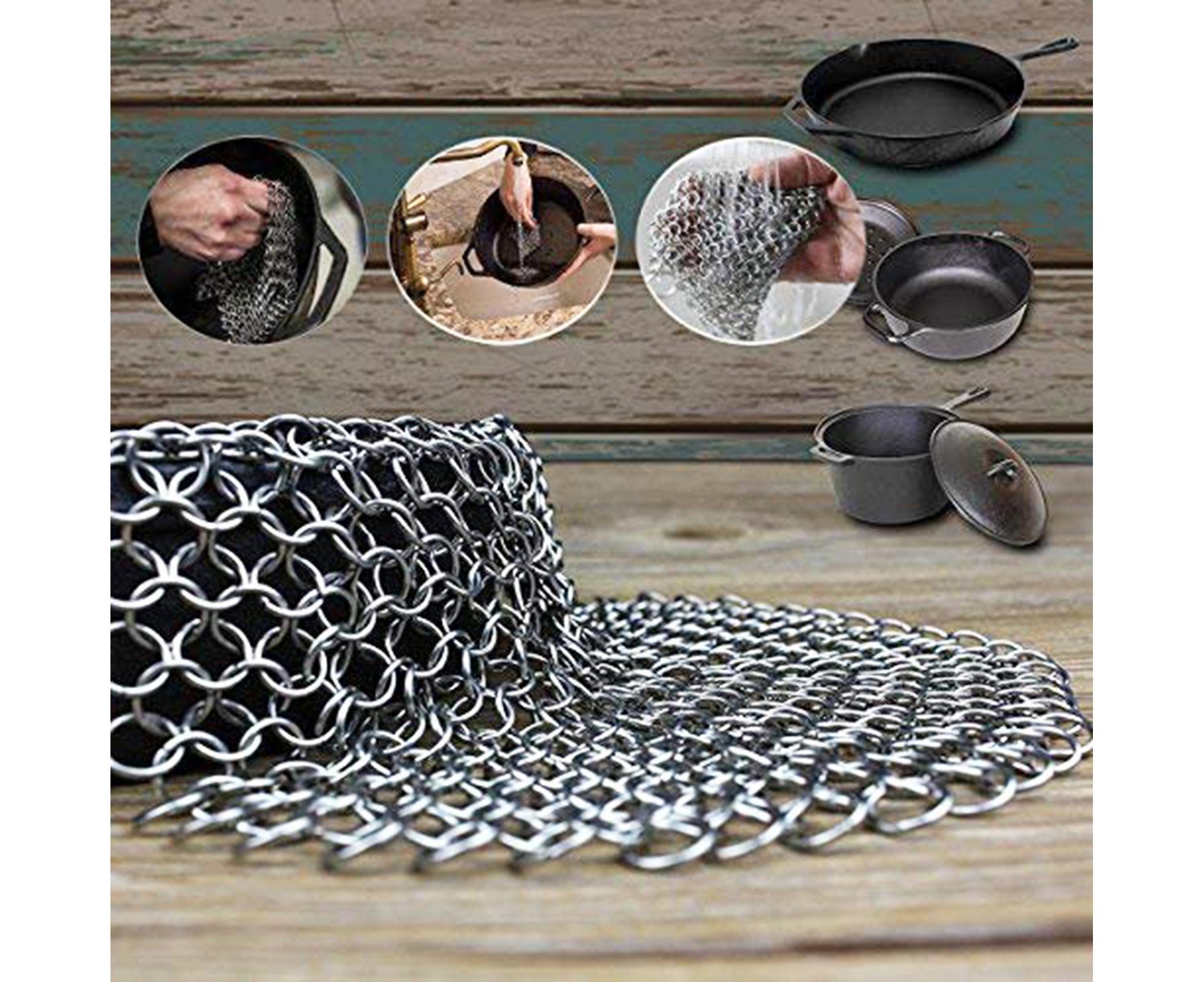 Stainless Steel Cast Iron Skillet Cleaner Chainmail Scrubber-6inch - Image 5