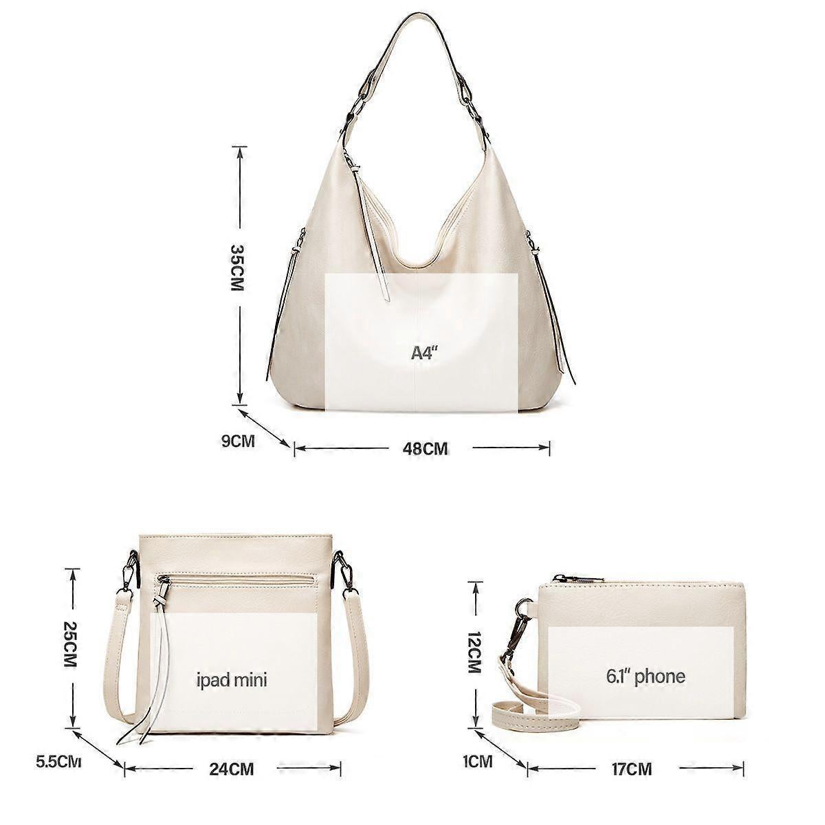 Women's Soft Leather Tote Bags 3pcs Fashion Handbag Wallet Shoulder Purse Set - Image 4