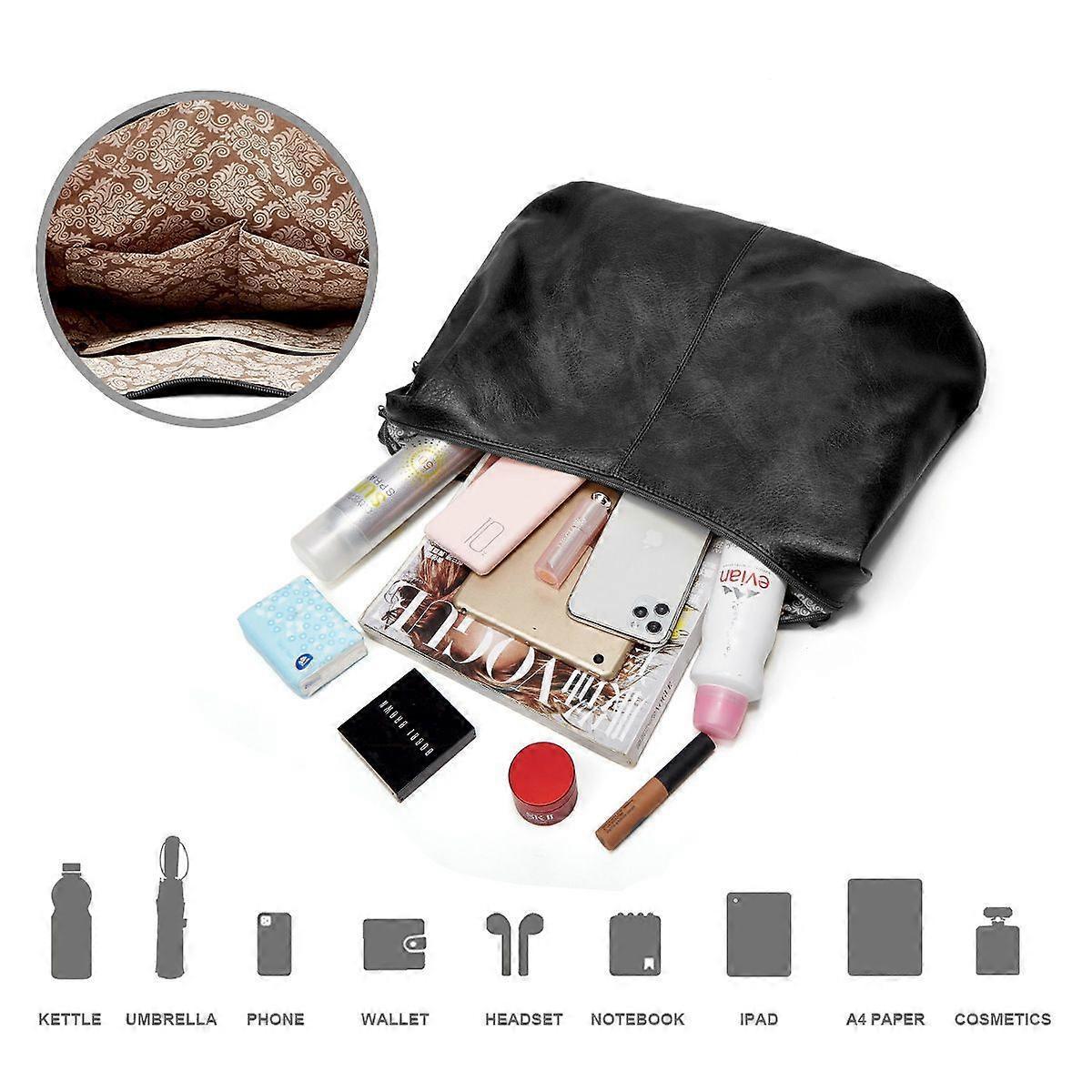 Women's Soft Leather Tote Bags 3pcs Fashion Handbag Wallet Shoulder Purse Set - Image 4