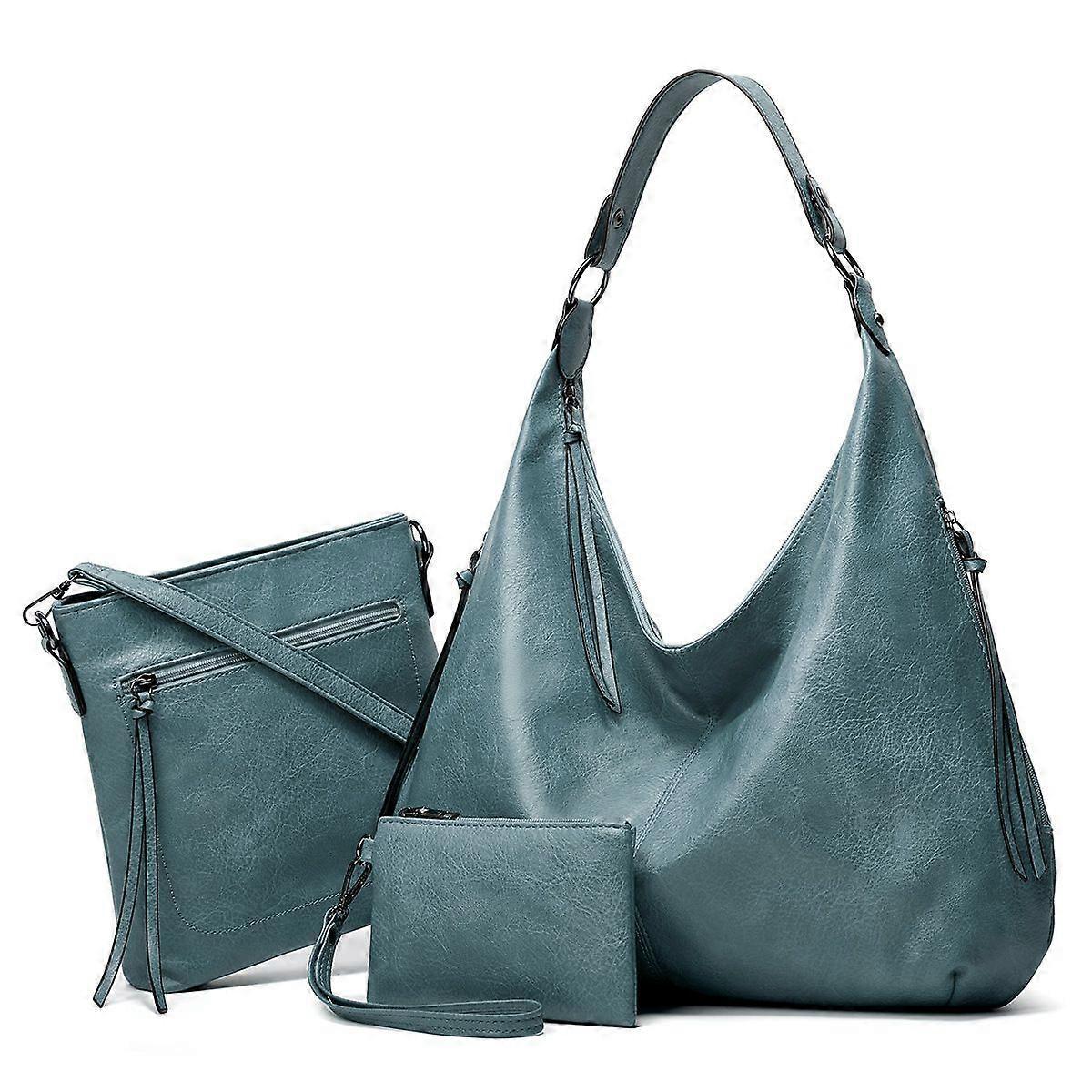 Women's Soft Leather Tote Bags 3pcs Fashion Handbag Wallet Shoulder Purse Set - Image 1