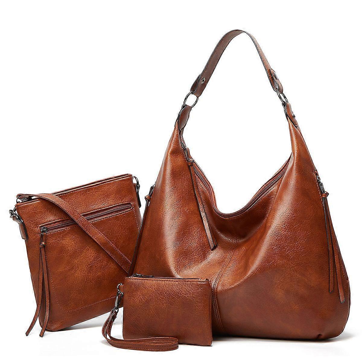 Women's Soft Leather Tote Bags 3pcs Fashion Handbag Wallet Shoulder Purse Set - Image 1